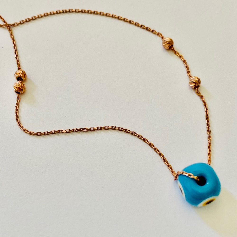 🧿925 Silver blue evil eye necklace 14k rose gold plated - Picture 3 of 7